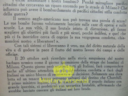Volantino di Propaganda RSI Repubblica Sociale Italiana strage di Gorla 1944 | Military Arsenal