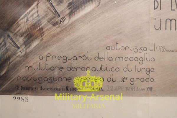 Regia Aeronautica diploma lunga navigazione aerea 1938 | Military Arsenal