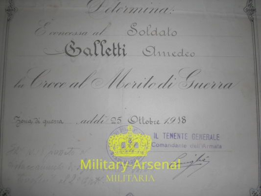Diploma Croce al Merito di Guerra | Military Arsenal