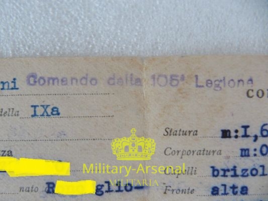 Milizia MVSN 105 Legione autorizzazione porto d'arme | Military Arsenal