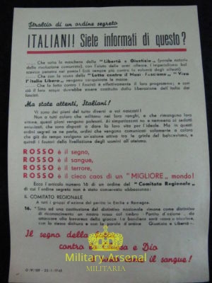 Volantino di Propaganda RSI Repubblica Sociale Italiana | Military Arsenal