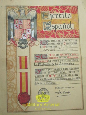 Diploma Guerra di Spagna | Military Arsenal