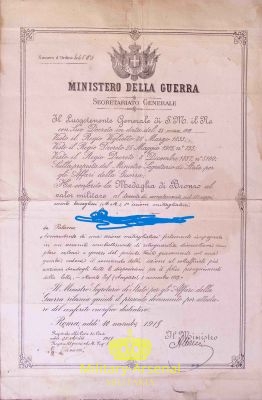 Diploma medaglia al Valore Bronzo 16° Reggimento Bersaglieri WWI  | Military Arsenal