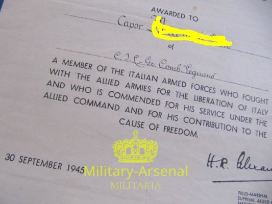 Gruppo di Combattimento Legnano diploma 1945 | Military Arsenal