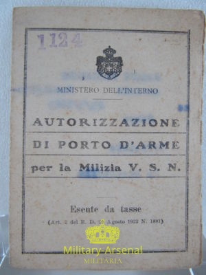 Milizia MVSN 105 Legione autorizzazione porto d'arme | Military Arsenal