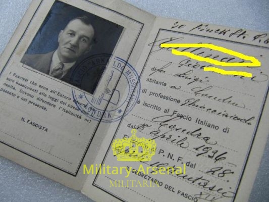 P.N.F. Fasci all' Estero Londra Tessera | Military Arsenal