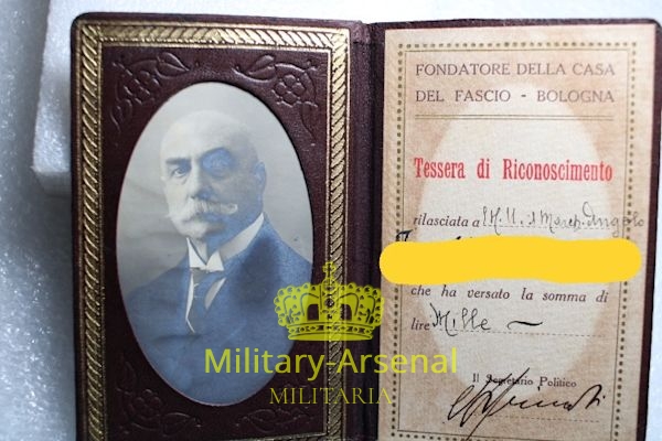 Rarissima tessera Fondatori casa del Fascio Bologna | Military Arsenal