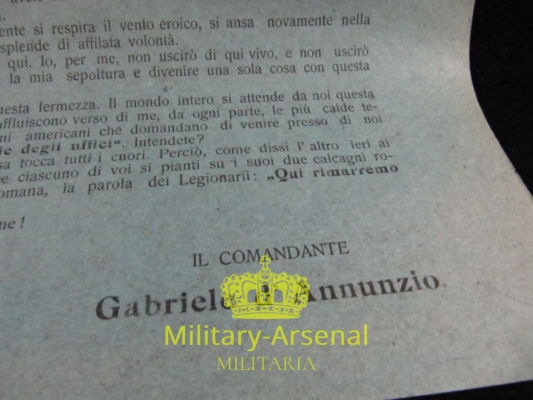 Gabriele D'Annunzio Fiume volantino di propaganda | Military Arsenal