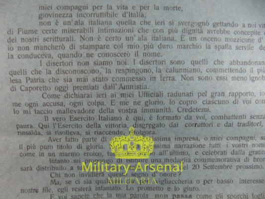 Gabriele D'Annunzio Fiume volantino di propaganda | Military Arsenal