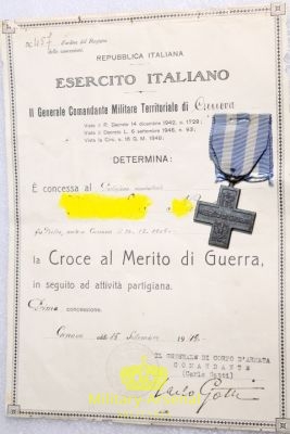 Diploma croce al merito di Guerra  Partigiano Combattente 1949 Genova | Military Arsenal