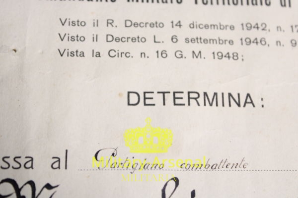 Diploma croce al merito di Guerra  Partigiano Combattente 1949 Genova | Military Arsenal