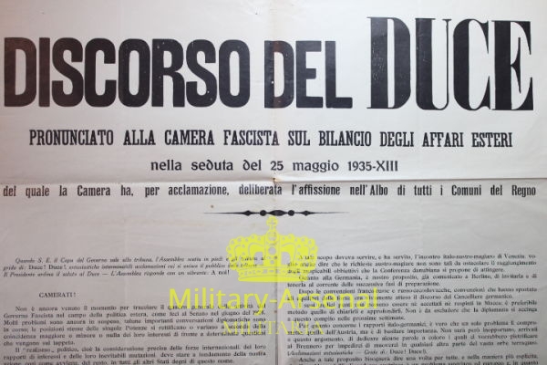Manifesto discorso del DUCE 25 maggio 1935-XIII | Military Arsenal