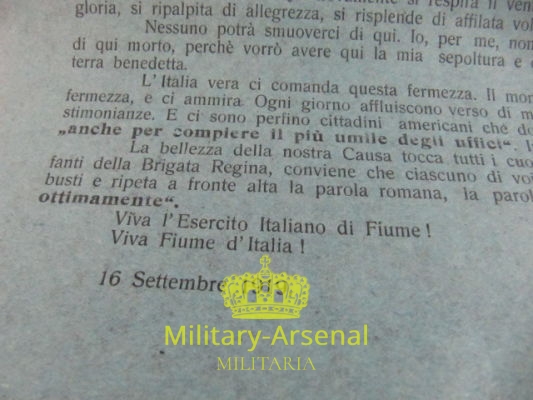 Gabriele D'Annunzio Fiume volantino di propaganda | Military Arsenal