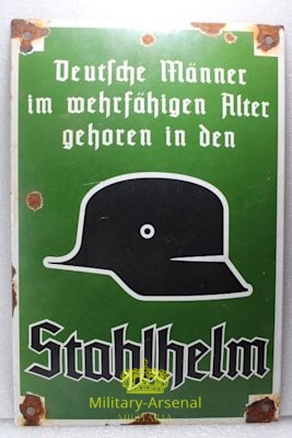  Targa smaltata Deutsche Männer im wehrfähigen Alter gehören in den Stahlhelm  | Military Arsenal