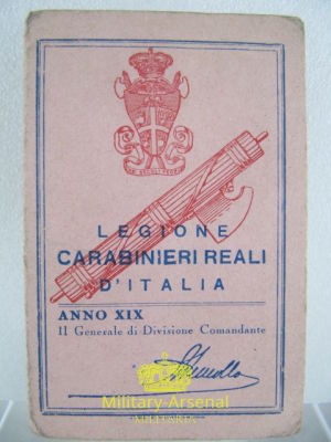 Reali Carabinieri in congedo tessera  1941 | Military Arsenal