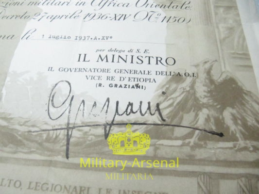 Rodolfo Graziani Maresciallo d'Italia autografo su attestato | Military Arsenal