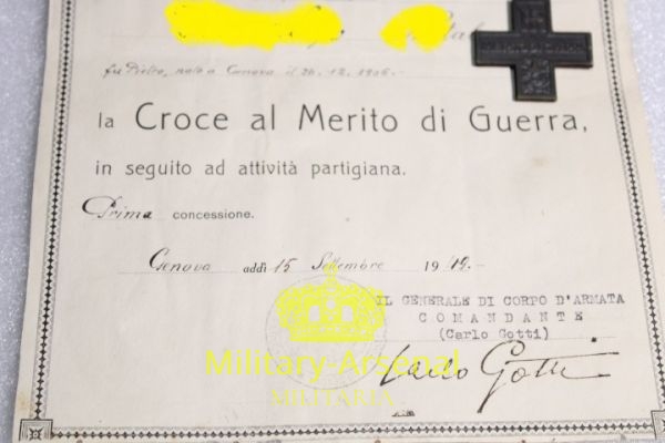 Diploma croce al merito di Guerra  Partigiano Combattente 1949 Genova | Military Arsenal