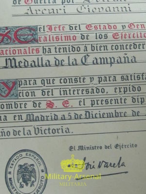 Diploma Guerra di Spagna | Military Arsenal