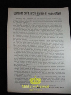 Gabriele D'Annunzio Fiume volantino di propaganda 2 | Military Arsenal