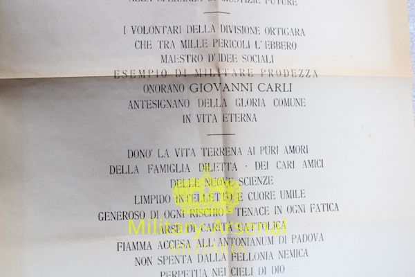 Manifesto Partigiano Giovanni Carli ASIAGO 27 aprile 1945 | Military Arsenal