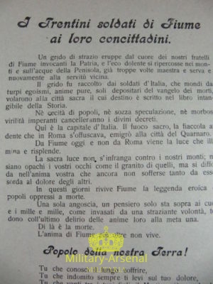 Gabriele D'Annunzio Fiume volantino di propaganda 2 | Military Arsenal