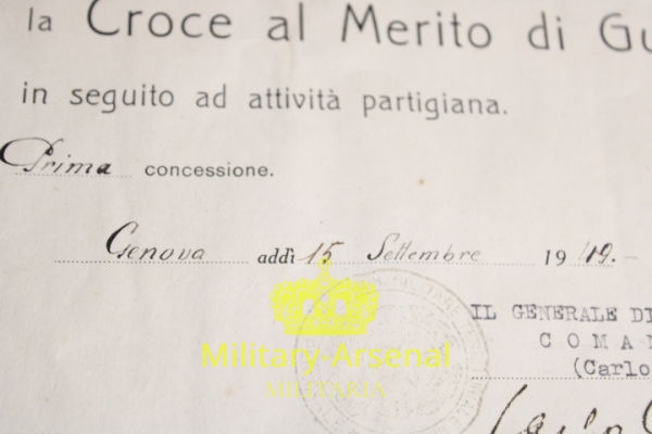 Diploma croce al merito di Guerra  Partigiano Combattente 1949 Genova | Military Arsenal