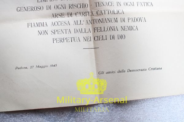 Manifesto Partigiano Giovanni Carli ASIAGO 27 aprile 1945 | Military Arsenal