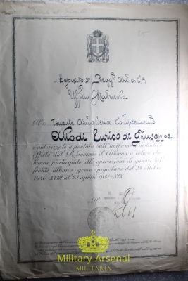 WWII fronte albanese diploma e distintivo per le operazioni di Guerra 1941 | Military Arsenal
