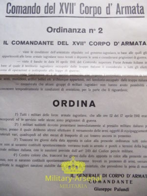 WWII Fronte Jugoslavo XVII° Corpo d'Armata armistizio1941 | Military Arsenal