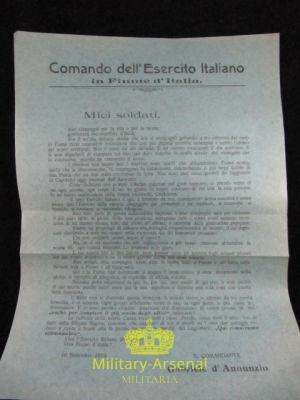 Gabriele D'Annunzio Fiume volantino di propaganda | Military Arsenal