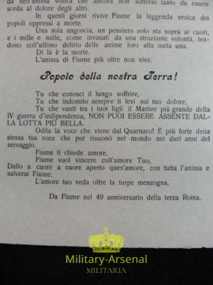 Gabriele D'Annunzio Fiume volantino di propaganda 2 | Military Arsenal