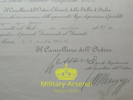 Diploma Ordine Coloniale | Military Arsenal