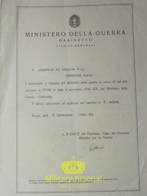 Diploma Generale Tessiore Carlo | Military Arsenal