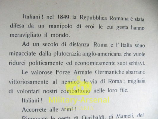 Volantino RSI Repubblica Sociale Italiana 3 | Military Arsenal