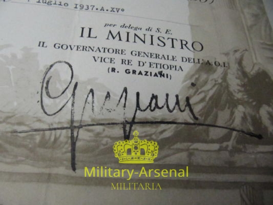 Rodolfo Graziani Maresciallo d'Italia autografo su attestato | Military Arsenal