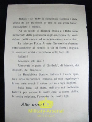 Volantino RSI Repubblica Sociale Italiana 3 | Military Arsenal