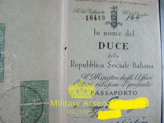 Passaporto RSI Repubblica Sociale Italiana | Military Arsenal
