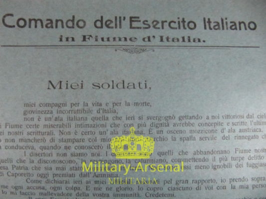 Gabriele D'Annunzio Fiume volantino di propaganda | Military Arsenal