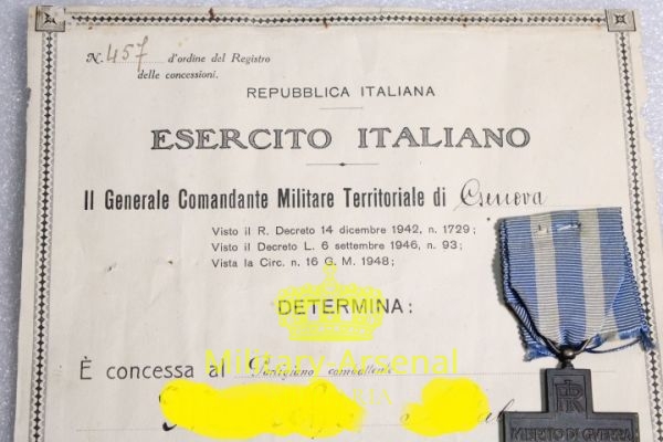 Diploma croce al merito di Guerra  Partigiano Combattente 1949 Genova | Military Arsenal