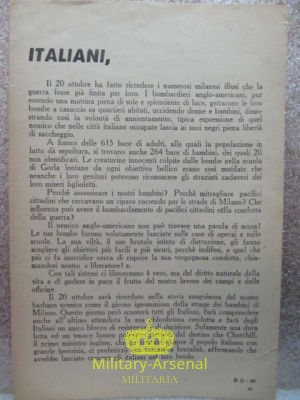 Volantino di Propaganda RSI Repubblica Sociale Italiana strage di Gorla 1944 | Military Arsenal