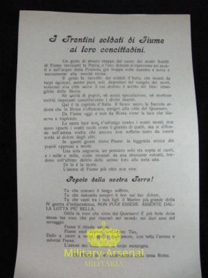 Gabriele D'Annunzio Fiume volantino di propaganda 2 | Military Arsenal