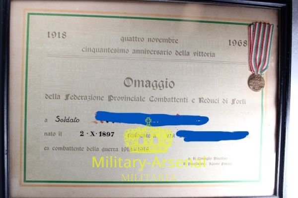 Diploma ricordo cinquantesimo annivesario della vittoria Forlì | Military Arsenal