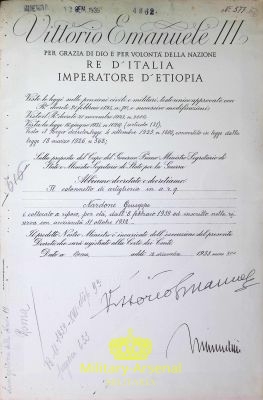 Regio decreto con firme di Vittorio Emanuele III e Mussolini | Military Arsenal