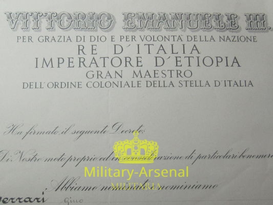 Diploma Ordine Coloniale | Military Arsenal