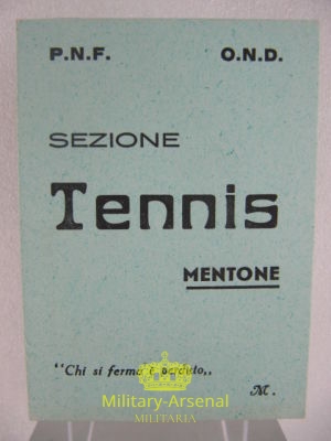 OND Mentone tessera sportiva Tennis 1942 | Military Arsenal