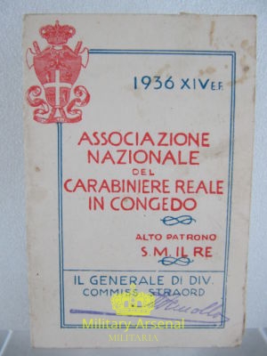 Reali Carabinieri in congedo tessera 1936 | Military Arsenal