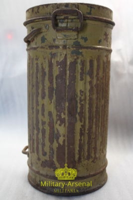 WW II German gas mask canister in tan camouflage DAK  | Military Arsenal